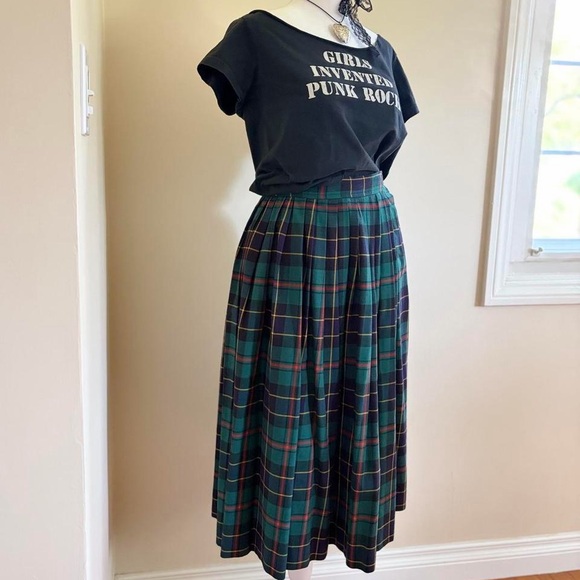 Vintage wool green tartan plaid midi skirt alternative grunge punk 80s 90s S - Picture 3 of 11
